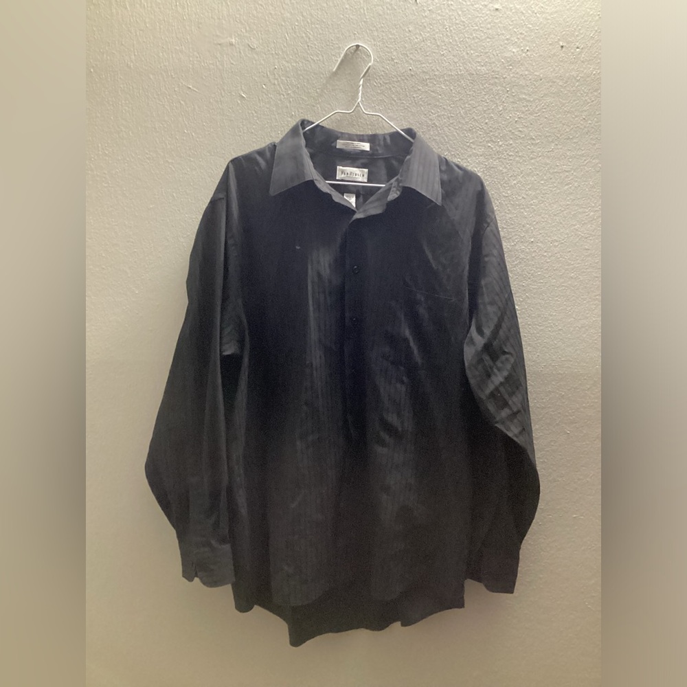 Men’s Van Heisenberg XL 17 34/35 Wrinkle Free Sateen Stripe Black Button Down